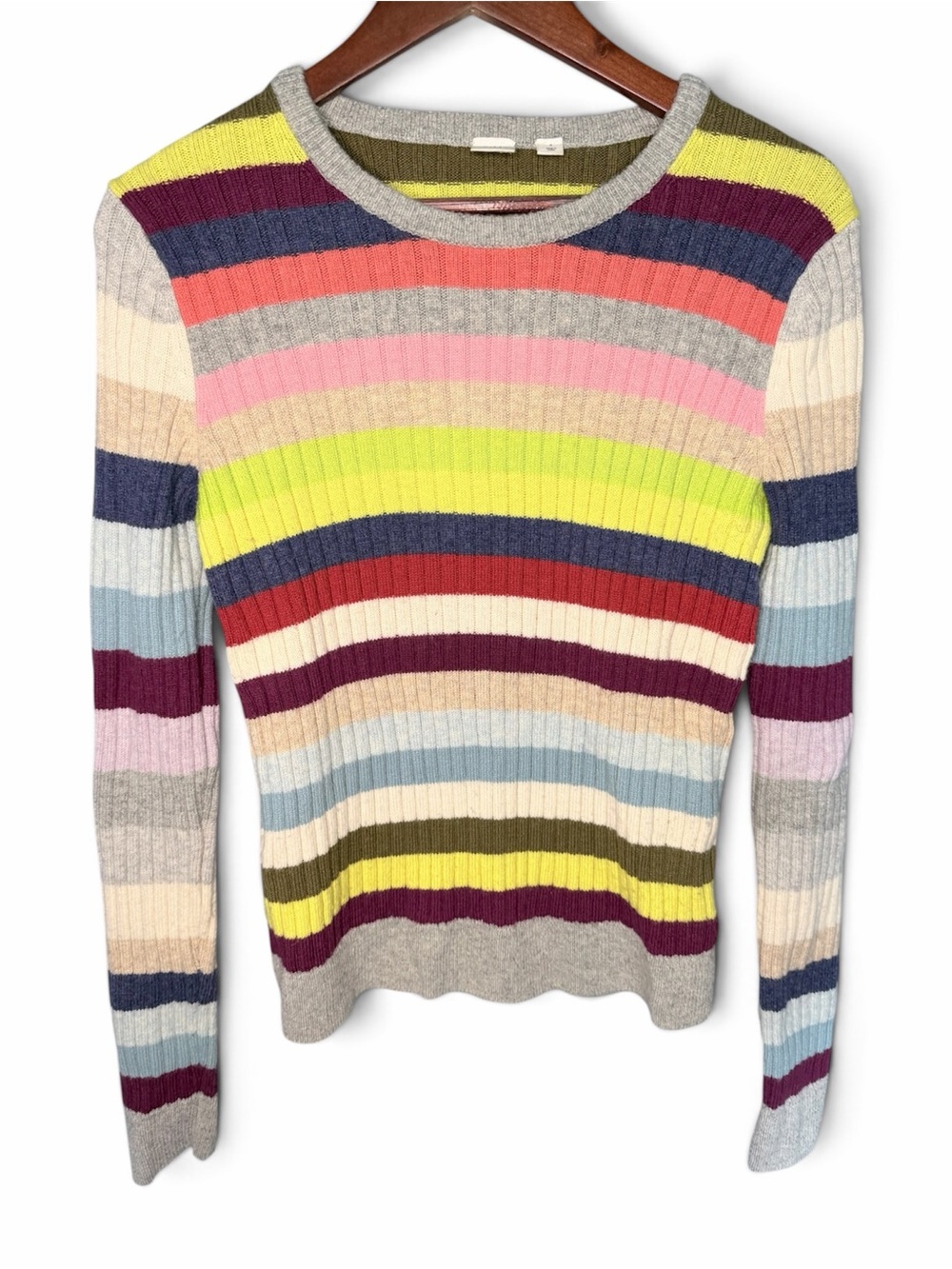 Gap 2016 Holiday Crazy Stripe Ribbed Crew Merino Wool Blend Sweater | Size Small - Picture 3 of 6